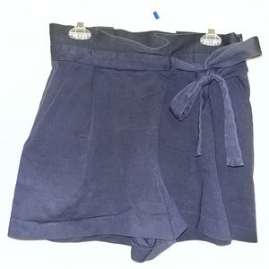 ZARA Navy Blue High-Waisted Paper Bag Short